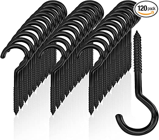 1 Inch Screws Hooks Ceiling Cup Hook Ring Screws for Indoor Outdoor Plant Hangers, Hanging Lights and Wires, Black 120 Pcs