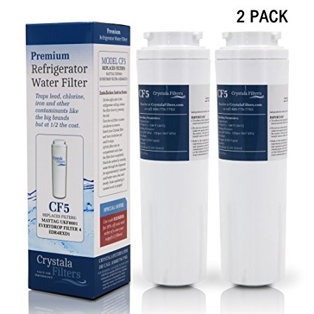Crystala UKF8001 Water Filter Replacement for PUR, Maytag UKF8001, EDR4RXD1, Jenn-Air, Puriclean II, Kenmore 469006, 469005, Whirlpool 4396395 Refrigerator Water Filter (2 PACK)