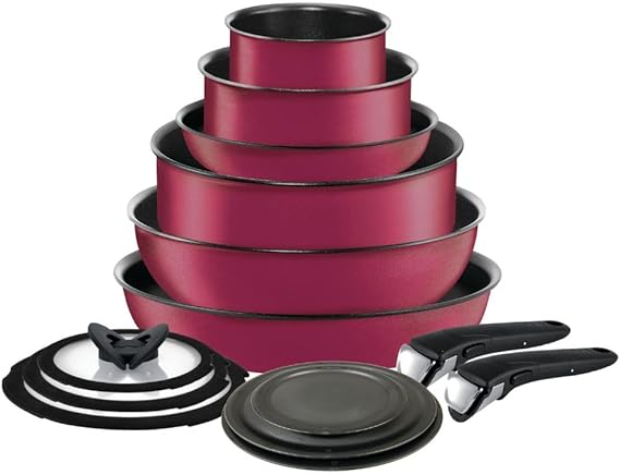 T-Fal Ingenio Expertise Nonstick Cookware Set - Fry Pan, Sauce Pan, Pots, 14 Piece, Pink