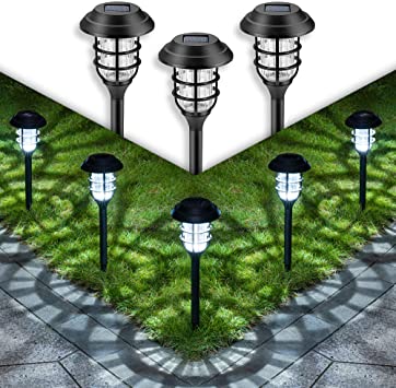 GIGALUMI Solar Pathway Lights Outdoor, 8 Pcs Solar Powered Yard Lights, Waterproof Led Solar Landscape Lights for Yard, Lawn, Patio, Garden, Path, Walkway or Driveway（Cold White）.