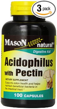 Mason Vitamins Acidophilus with Pectin,  Capsules, 100-Count Bottles (Pack of 3)