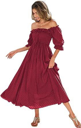 R.Vivimos Women Summer Half Sleeve Cotton Ruffled Vintage Elegant Backless A Line Flowy Long Dresses