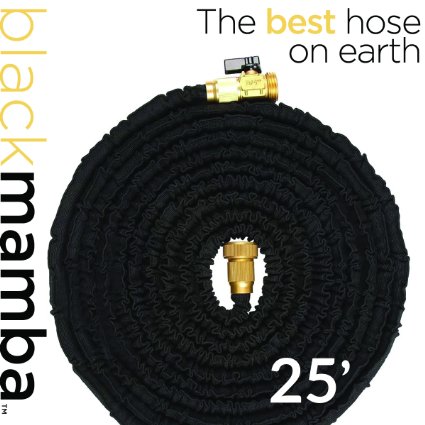 Black Mamba 25 Expandable Hose with Solid Brass Ends Highest Ratings and Best Expanding Garden Hose Kink and Tangle Free Double Latex Reinforced Core Extra Strength Fabric Most Popular Water Hose w Heavy Duty Leak Free Fittings Very convenient