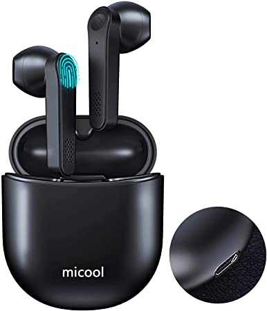 True Wireless Earbuds, Bluetooth 5.0 Touch Control Stereo Headphones, in-Ear Bluetooth Earbuds, CVC 8.0 Noise Cancelling Wireless Headphones with USB C Charging Case for for iPhone/Running