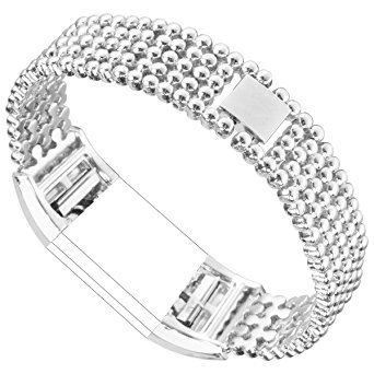 ABOOM Bead Style Stainless Steel Watch Band for Fitbit Charge 2 - Silvery