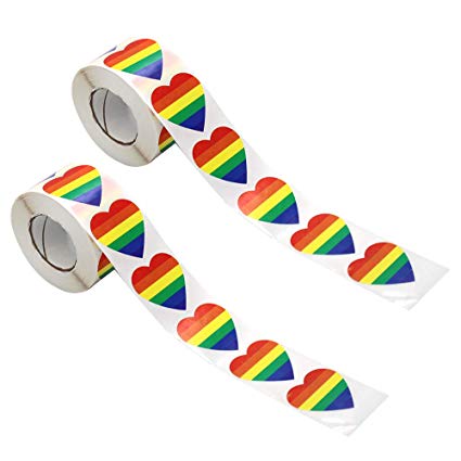 Md trade 1000 Pieces Gay Pride Rainbow Stickers Heart Shaped 7 Colors Stripes Stickers on a Roll, Support LGBT Causes (1.6 x 1.6 Inches)