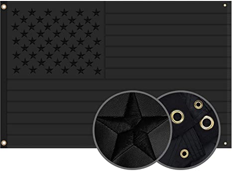 All Black American Flag 3x5 Ft US Flag, JAMONT Multi-purpose US Flag, Embroidered Stars, Sewn Stripes, 4 brass grommets, Heavy Duty USA Flags for Household or Outdoor Blackout Tactical US Black Flag