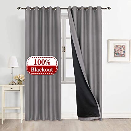 Sleeple Grey Complete Blackout Curtains 84 Inch Length, 100% Blackout Thermal Insulated Curtains for Girls Bedroom, Double Layers Grommet Top Window Curtain with Liner, Set of 2 Panels 42" W x 84" L
