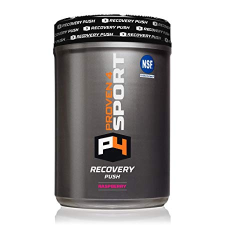Proven4 Post Workout Recovery Drink and Electrolyte Supplement with BCAA's and glutamine - NO Stimulant -Raspberry 30 Serv NSF Certified for Sport.