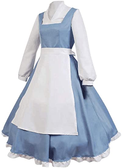 Beauty and The Beast Belle Cosplay Costume Maid Dress Halloween Outfit for Women