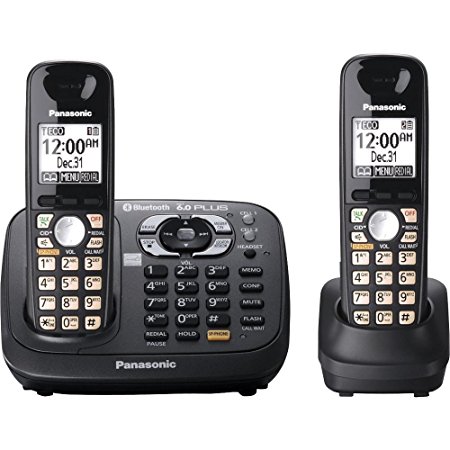 Panasonic KX-TG6582T DECT 6.0 PLUS Link-to-Cell via Bluetooth Cordless Phone with Answering System, Metallic Black, 2 Handsets