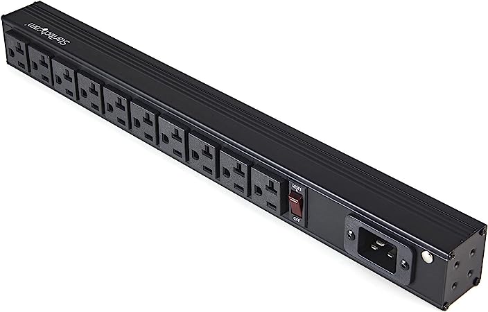 StarTech.com 10 Outlet Rack Mount Power Strip 125V/16 Amp - 1U Horizontal 19" Rackmount PDU - NEMA 5-20P Input - 10x NEMA 5-15/20R Outlets - Rack Mount PDU - UL Listed - 8ft Power Cord (RKPW101920)