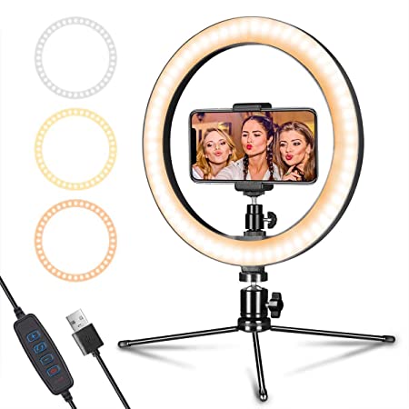 10" LED Selfie Ring Light Kit with 360° Rotating Phone Holder, 3 Color Modes, 10 Adjustable Dimmable Brightness, 18" Tripod Stand for YouTube/Live Stream/Video Shooting/Makeup/Photography