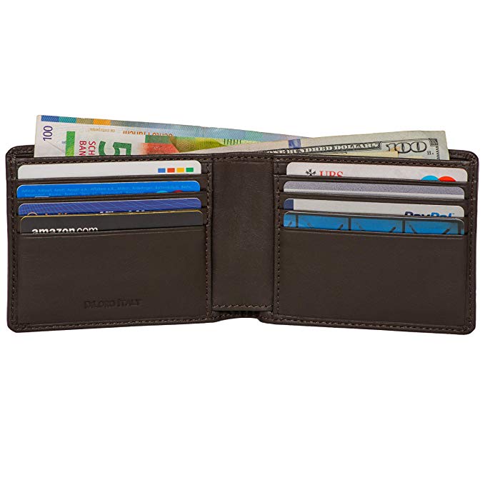 Mens Slim Pocket Bifold Soft Leather Travel Wallet With RFID Protection by DiLoro