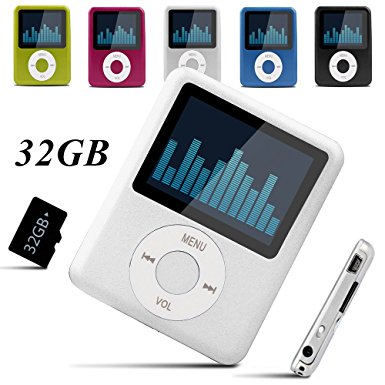 Lecmal 32GB MP3/MP4 Player , Multifunctional MP3 Player / MP4 Player Music Player Voice Recorder Media Player Flash Disk , Portable MP3/MP4 Player with 32G Micro SD Card Mini USB Port - Silver