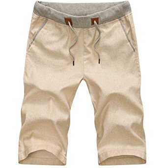 Plaid&Plain Men's Slim Fit Elastic Waist Drawstring Linen Shorts