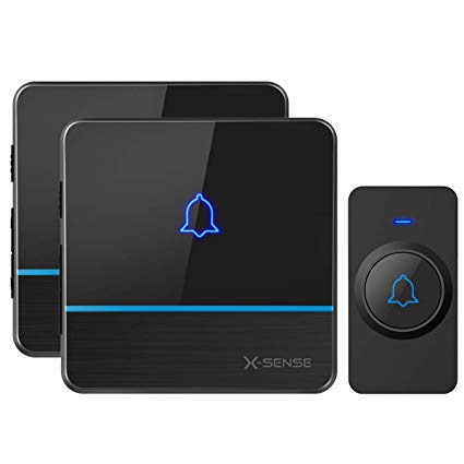 X-Sense C2 Wireless Doorbell Chime Kit, Operating at 2,000 Feet Ultra-Long Range with 2 Plug-in Receivers 56 Melodies and 5 Volume Levels, CD Quality Sound and LED Flash for Home and Classroom, Black