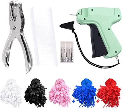 Rustark 2007Pcs Clothes Tagging Attacher Guns Kit Including Garment Tagging Gun with Steel Needles, Plastic Barb Fasteners, Hole Punch, 5 Colors Hang Tag Strings for Tagging Clothing