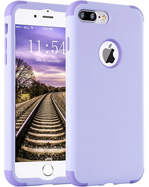 iPhone 8 Plus Case, iPhone 7 Plus Case, BENTOBEN Shockproof 3 in 1 Slim [Hard PC   Soft Silicone] Hybrid Impact Resistant Full-Body Protective Case for iPhone 8 Plus / 7 Plus (5.5 inch), Purple