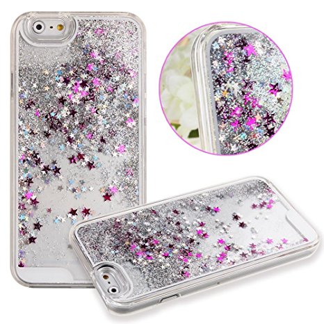 iAnko® Quicksand Series Brilliant Luxury Bling Glitter Liquid Floating Stars Moving Hard Protective Phone Case Cover for Apple iPhone 6 & iPhone 6s 4.7 Inch (Silver)