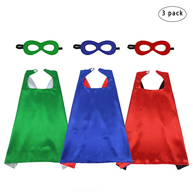 D.Q.Z Kids Superhero Capes and Masks Set Costumes for Girls Boys Pretend Play Dress Up Party Favors,3 Pack