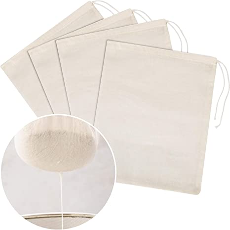 4 Pieces Cheesecloth Bags Nut Milk Strainer Cotton Muslin Bags Mesh Food Bags for Yogurt Coffee Tea Juice Wine Supplies (Large (12 x 14 Inches))