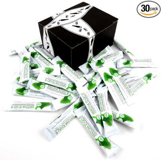 Aiya Matcha To Go Ceremonial Matcha, 0.141 oz Single Serve Packets in a BlackTie Box (Pack of 30)