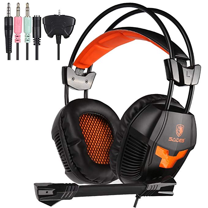 SADES SA921 Gaming Headset,SADES 3.5m Jack Stereo Over Ear Computer Gaming Headphone with Adjustale Mircrophone for Xboxone/PS4/Mac/Table/Phone/PC(Orange)