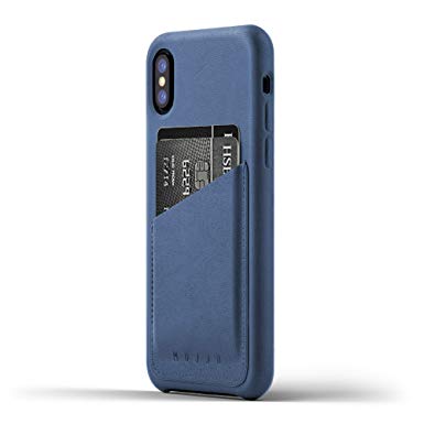 Mujjo Full Leather Wallet Case Compatible with iPhone Xs, iPhone X | 2-3 Card Pocket, 1MM Protective Screen Bezel, Japanese Suede Lining (Blue)