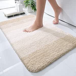 OLANLY Luxury Bathroom Rug Mat 24x16, Extra Soft and Absorbent Microfiber Bath Rugs, Non-Slip Plush Shaggy Bath Carpet, Machine Wash Dry, Bath Mats for Bathroom Floor, Tub and Shower, Light Beige