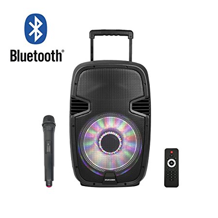 STARQUEEN 12" Wireless Bluetooth Portable Speaker with Built-in USB/SD/FM Radio Function, Mic/Guitar Jack, PA System for Home and Outdoors, Black