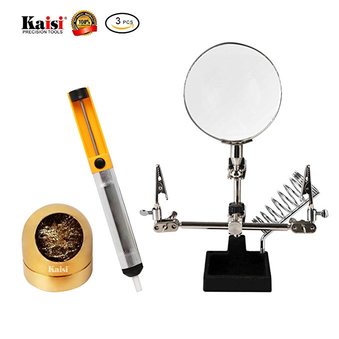 Solder Tip Cleaning Wire Holder Helping Hands Magnifying Glass and Desoldering Pump Universal Repair Tools Kit By Kaisi