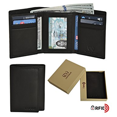 EASTER GIFT Genuine Leather Handmade Mens RFID Blocking Slim Trifold Wallet with 6 Credit Card + 1 ID Window + 2 Note Compartments Wallet Made from 100% Full Grain Cow Leather by LEVOGUE