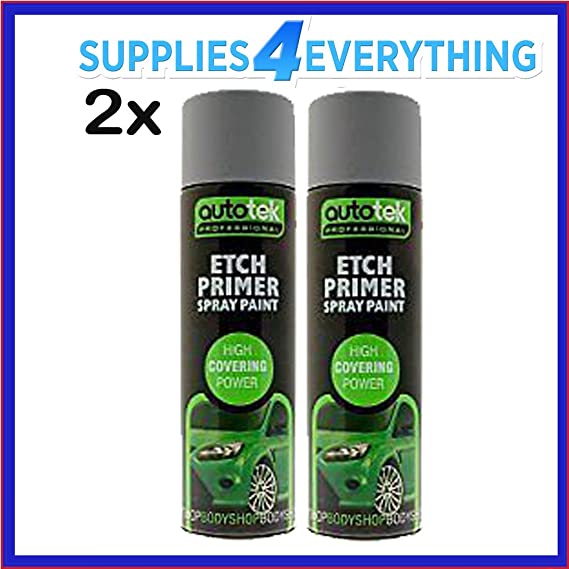 2 x AUTOTEK Professional Etch Primer 500ml Spray Paint High Coverage