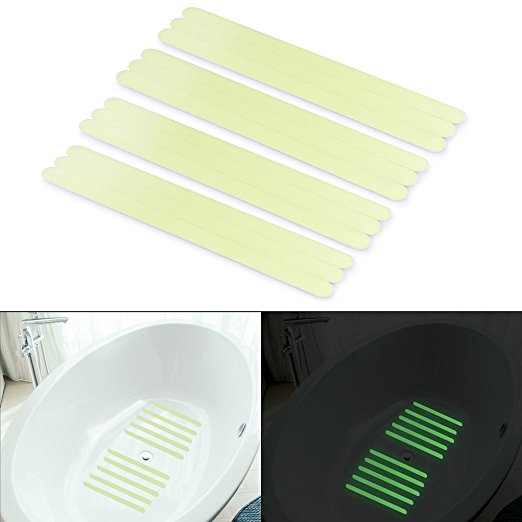Non-Slip Safety Shower Treads, Basenor Glow in the Dark Tape 12pcs 11.8" Luminous Anti-Slip Strips Adhesive for Bathtubs Showers Stairs and Floors