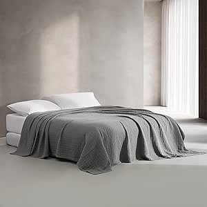 Calvin Klein - King Coverlet, Cotton Jacquard Bedding, Garment Washed Home Decor for Soft & Relaxed Feel (Graphite, King)