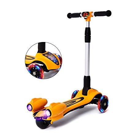 MammyGol Kick Scooters for Kids,Adjustable Handle  Folding LED Spray Jet Scooter, 3 wheeled, 110lb Weight Limit, age 3-8