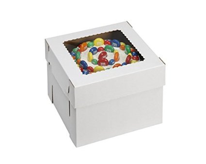 W PACKAGING WPCKB128 Cake Box with Window, E-Flute, 12" x 12" x 8", White (Pack of 25)