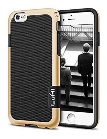 iPhone 6s Plus / 6 Plus Case, LoHi Slim Fit Shockproof Rugged Protective Case Soft TPU & Hard PC Bumper Front Raised Lip Cover 5.5 Inch (6/6s Plus Gold Black)