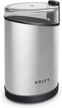 Krups Fast-Touch Stainless Steel Coffee and Spice Grinder 3oz, 85 gr Bean Hopper Easy to Use, One Touch Operation 200 Watts Coffee, Espresso, French Press, Spices, Dry Herbs, Nuts, 12 Cups Silver