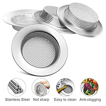 Kitchen Sink Strainer,4-Packs Sink Strainer Stainless Steel with Thickened Large Wide Rim 4.5" for Kitchen Sinks,2mm Holes of Sink Drain Strainer for Garbage Disposal,Anti-Clogging