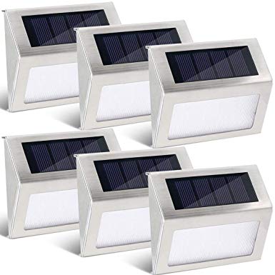 GIGALUMI 6 Pack Solar Step Deck Lights, Stainless Steel Waterproof Led Solar Lamp for Outdoor, Pathway Yard Stairs Fences. (White)