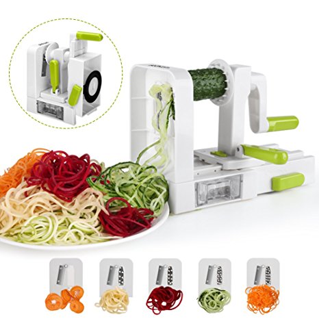 Spiralizer 5-Blade Vegetable Spiralizer,Sedhoom Foldable Spiral Slicer,Best Zucchini Noodle & Veggie Pasta & Spaghetti Maker for Low Carb/Paleo/Gluten-Free Meals