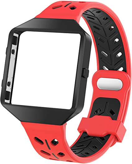 Wearlizer Compatible for Fitbit Blaze Bands,Silicone Rubber for Blaze Band Replacement Strap Bracelet Accessories with Metal Frame for Fitbit Blaze RedBlack