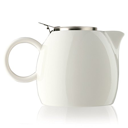Tea Forté PUGG 24oz Ceramic Teapot with Improved Stainless Tea Infuser, Loose Leaf Tea Steeping For Two, Orchid White