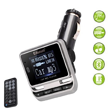FM Transmitter Bluetooth Car Speakerphone Wireless Fm Radio Adapter Bluetooth Car Kit MP3 Player Aux for Ipod Iphone 4 4s 5 5s 6 6s Samsung Galaxy S Android Cell Phones BSR International Silver