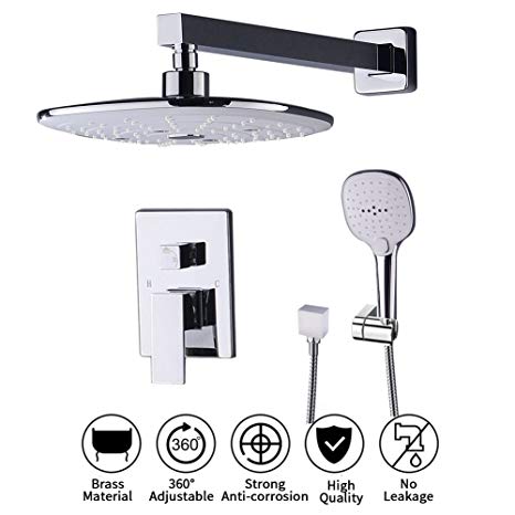 STARBATH 3-Setting Shower System with Rain Shower Head and Handheld Set, Include Shower Faucet Valve Body and Trim, Wall Mounted Rainfall Shower Set, Chrome & White