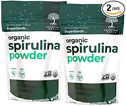 Ancestral Roots Organic Spirulina Powder - 100% Pure, USDA Certified Organic Spirulina Powder -5oz (2 Count)