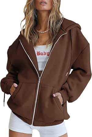 Trendy Queen Womens Zip Up Hoodies Oversized Sweatshirts Fall Fashion Outfits Sweaters Casual Jackets 2024 Winter Clothes