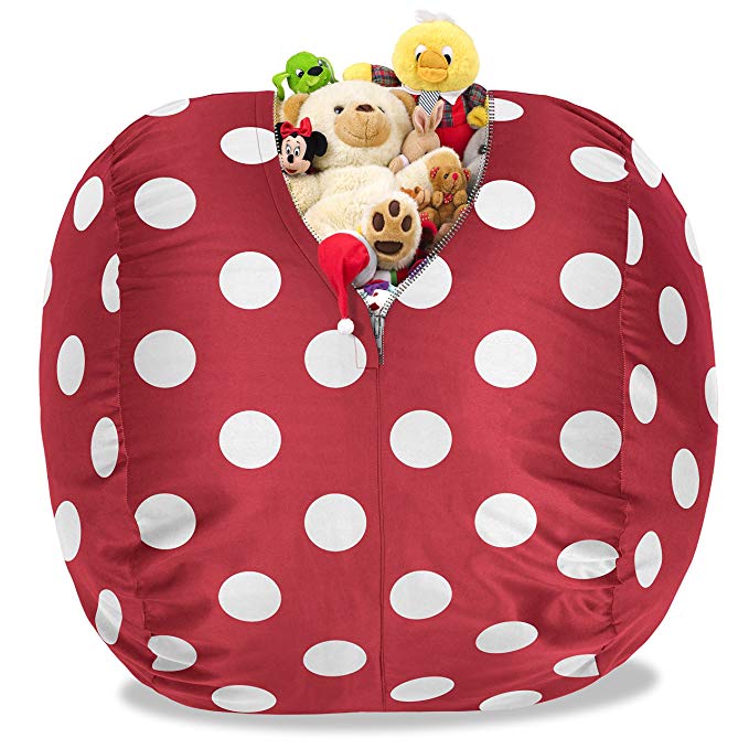 BeanBob Stuffed Animal Storage Bean Bag Chair in Red w/ Polka Dots - 2.5ft Large Fill & Chill Space Saving Toy Organizer for Children - For Blankets, Teddy Bears, Clothes & Bedding